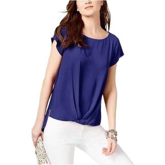 INC Draped-Hem Top Caribe Blue M - Picture 1 of 4